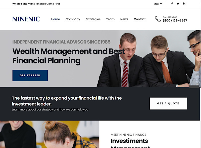 เว็บสำเร็จรูป ใช้งานง่ายเพียงลากและวาง Demo Theme - finance Business Wordpress Theme โดยเว็บไซต์สำเร็จรูป NineNic